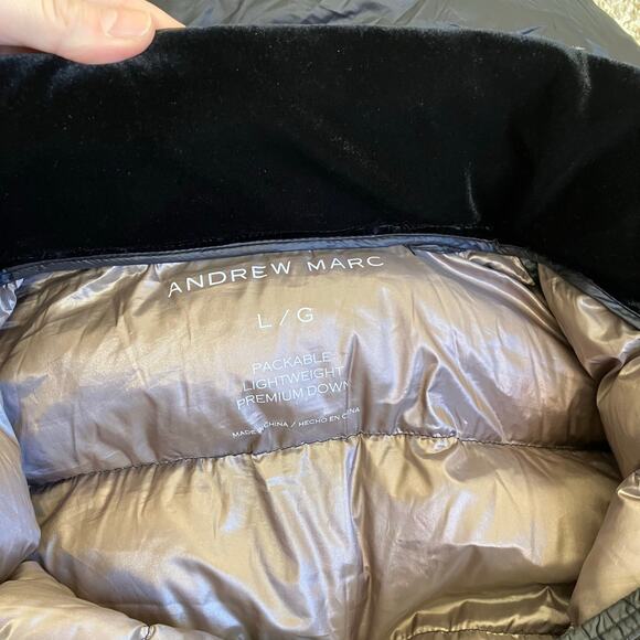 Andrew Marc Sz L Lightweight Packable Premium Down Jacket Quilted Long Black - Picture 15 of 16
